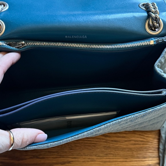 Light Blue Denim Shoulder Bag with Silver Chain - Picture 4 of 5